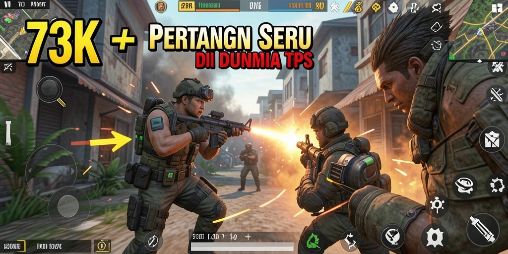 Tampilan gameplay seru di 73K dengan aksi pertempuran yang mendebarkan.