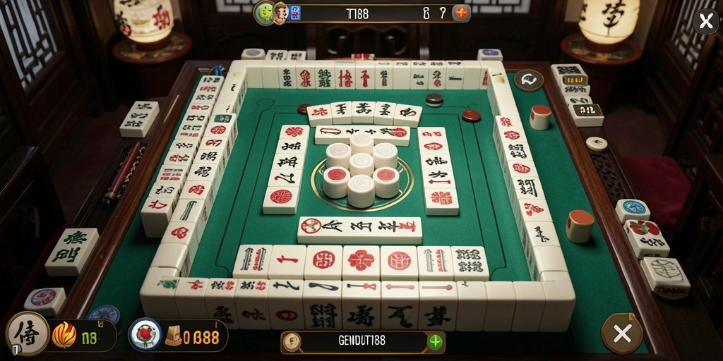 Tampilan menarik dari gameplay Mahjong dalam GENDUT188.