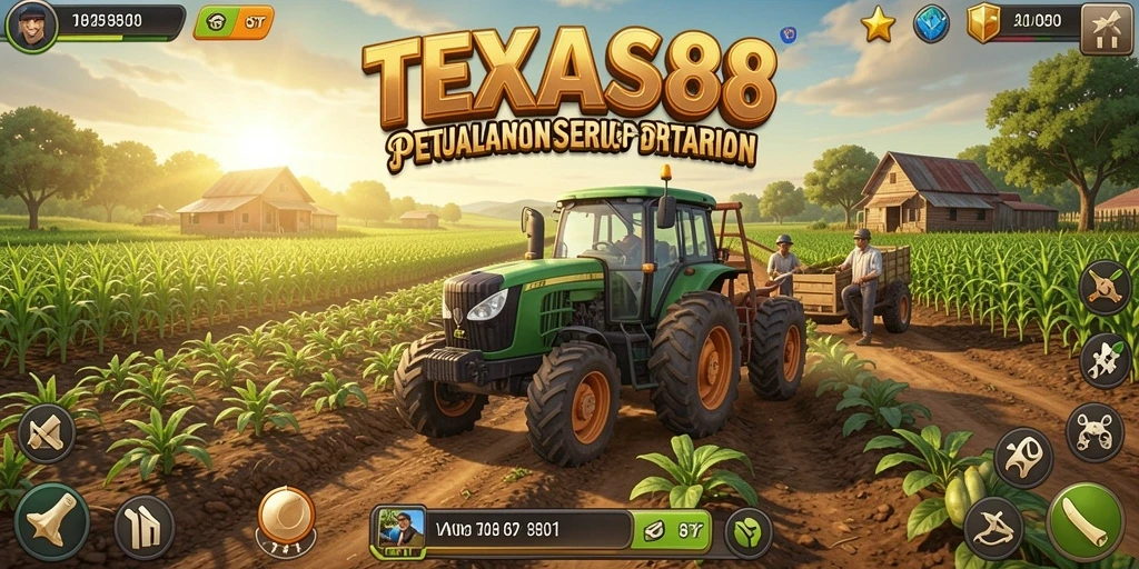 Screenshot gameplay TEXAS88 dengan aktivitas bertani yang seru.
